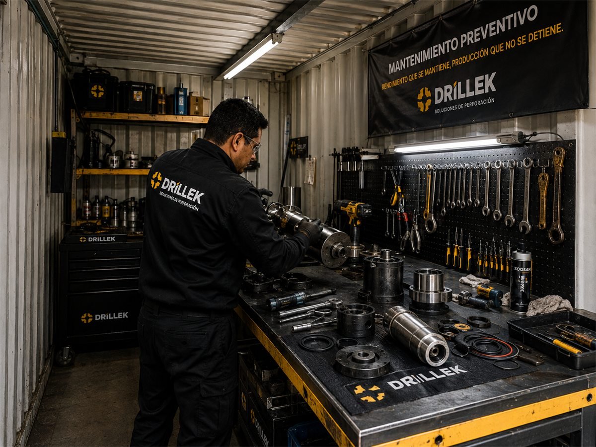 Técnico trabajando en mantenimiento de componentes de perforación